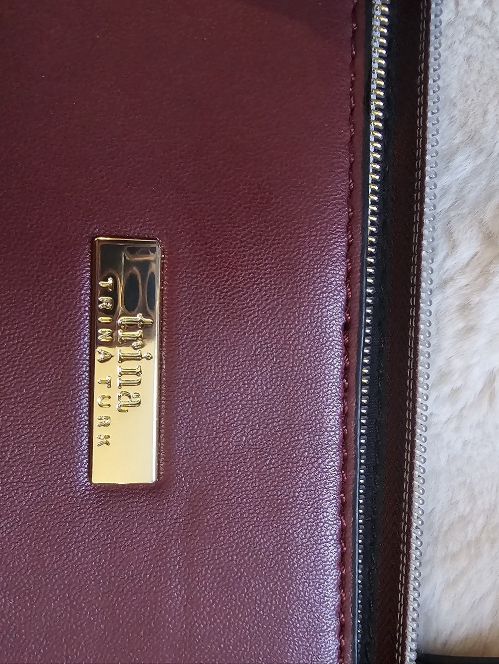 Trina Turk Wine Croc-Embossed Tote with Gold Accents - Picture 3 of 4